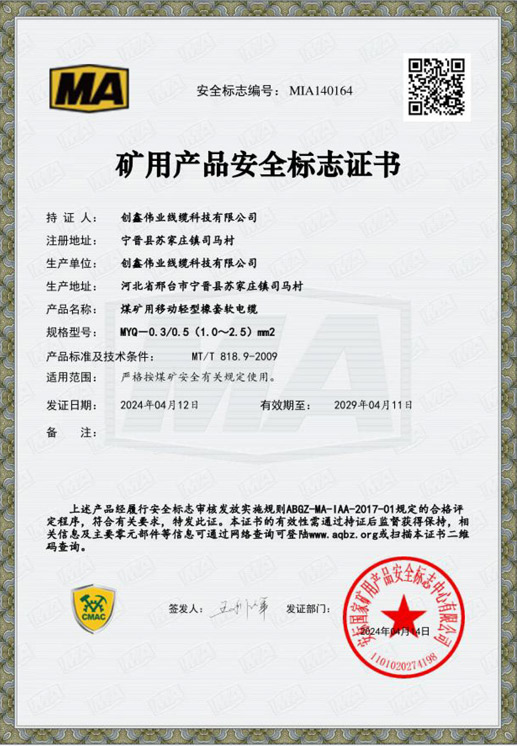Mining Product Safety Mark Certificate